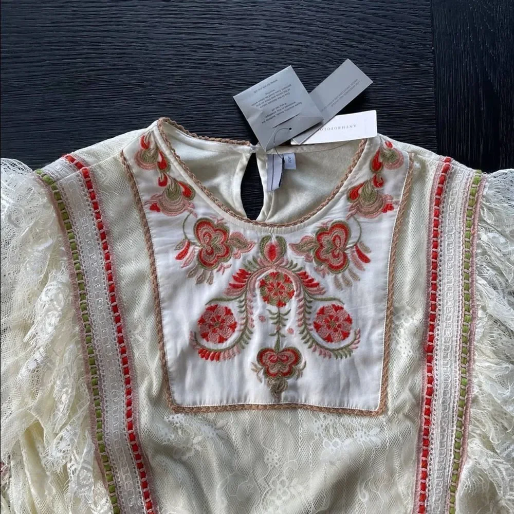 ANTHROPOLOGIE NWT Bl-nk Tali Embroidered Lace Top LARGE